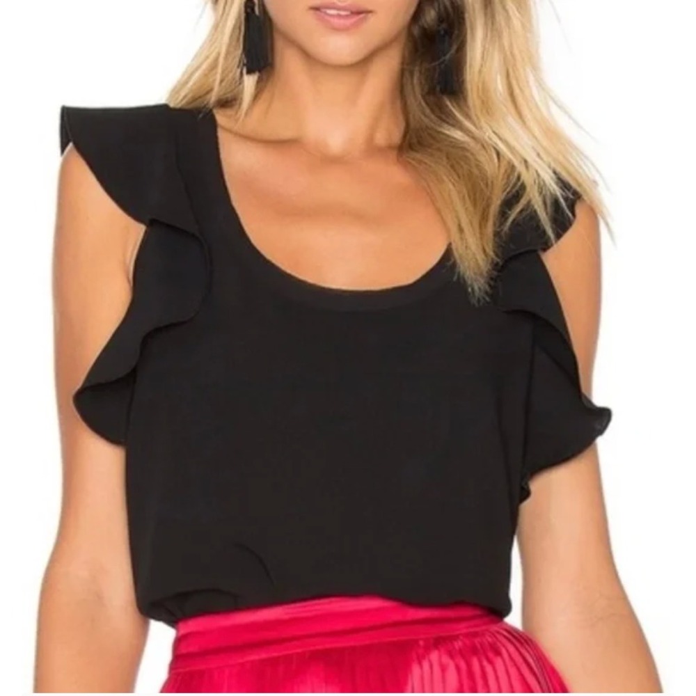 Elizabeth and James Tatum Ruffle Sleeve Top‎ Black Designer Blouse XS